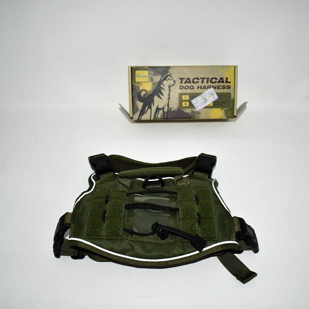 Bruvoalon Tactical Dog Harness, No Pull, Reflective Molle Vest, Green, Medium, N